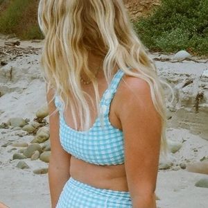 Seea Georgia Bikini Top Lagoon Gingham Scoop Retro Size M